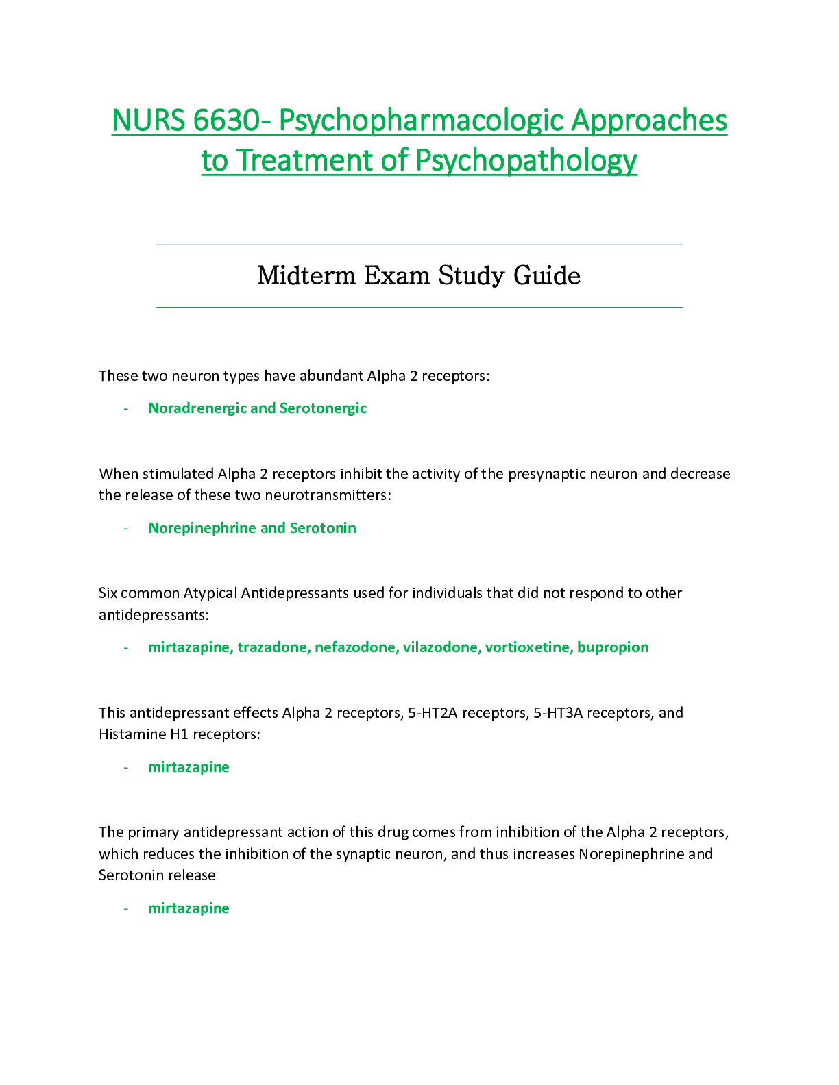 Preview of NURS6560 / NURS 6560 Midterm Exam Study Guide  : Advanced Practice Care of Adults in Acute